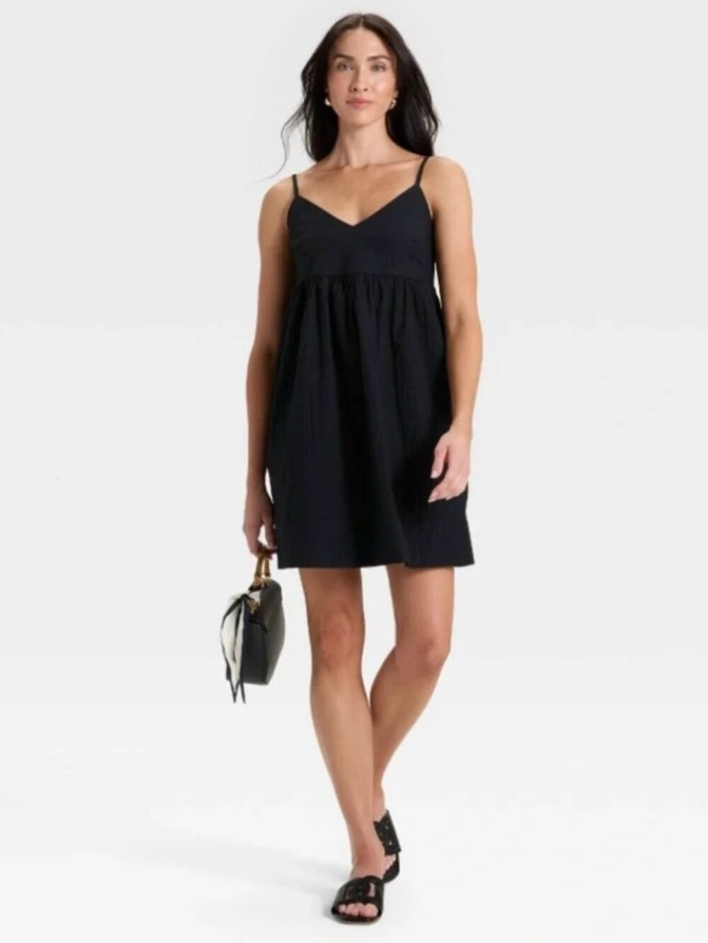 Seersucker Mini Dress Black